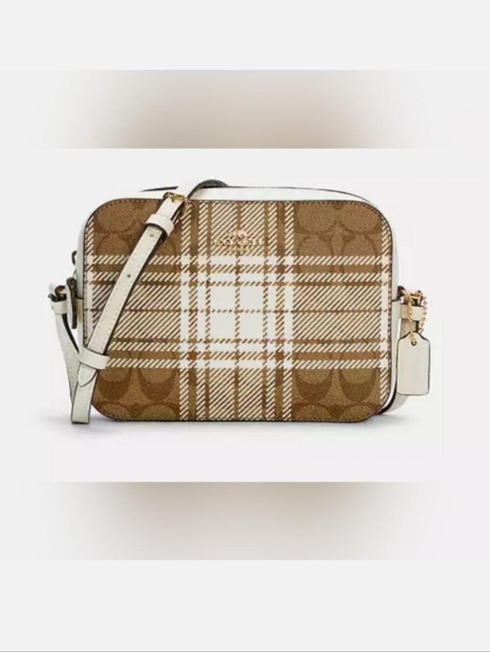 COACH Mini Camera Bag In Signature Coated Canvas With Plaid Print